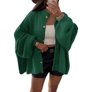 Women's Green Oversized Cardigans Button Down Chunky Fall Sweater Coats